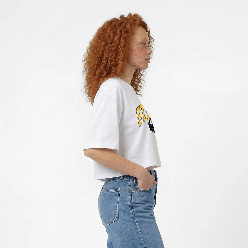 Women's Champion White Pittsburgh Steelers Boyfriend Cropped T-Shirt