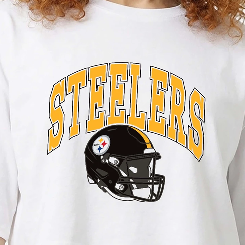 Women's Champion White Pittsburgh Steelers Boyfriend Cropped T-Shirt