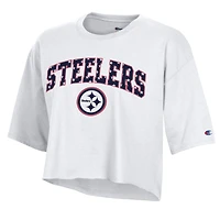 T-shirt court blanc à étoiles pailletées des Steelers de Pittsburgh pour femmes