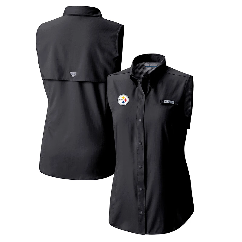 Women's Columbia Black Pittsburgh Steelers PFG Tamiami Omni-Shade Sleeveless Button-Up Shirt