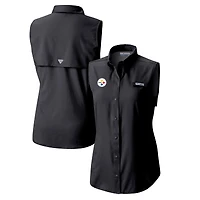 Chemise boutonnée sans manches Columbia blanche PFG Tamiami Omni-Shade pour femme des Pittsburgh Steelers