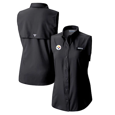 Chemise boutonnée sans manches Columbia blanche PFG Tamiami Omni-Shade pour femme des Pittsburgh Steelers