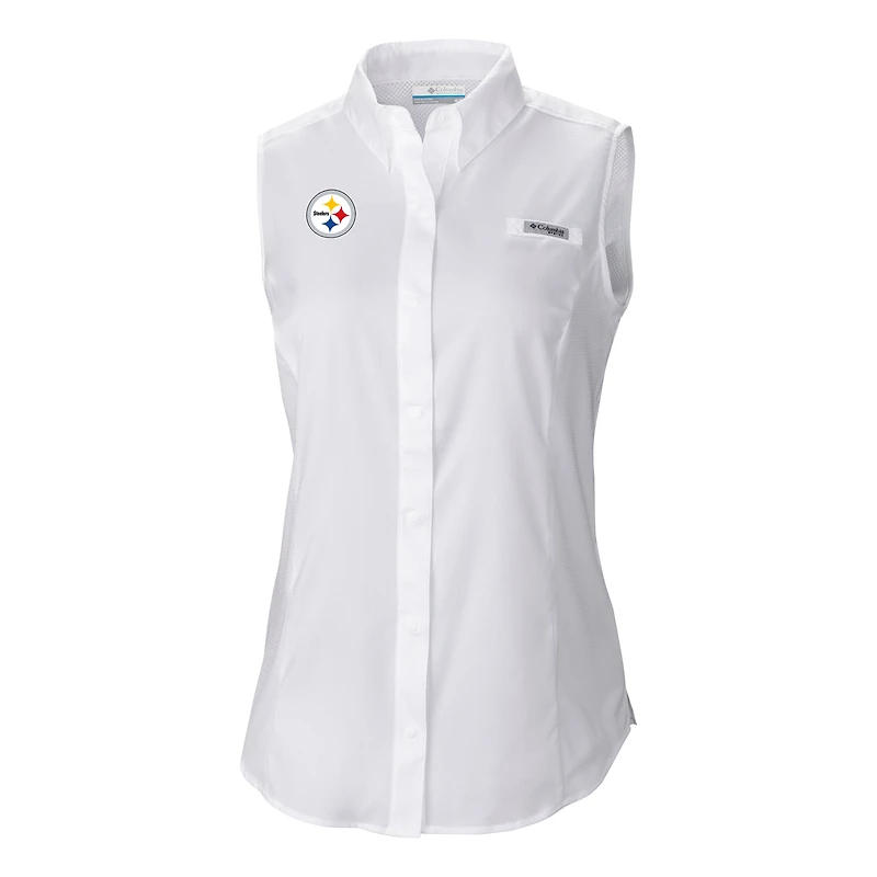 Chemise boutonnée sans manches Columbia blanche PFG Tamiami Omni-Shade pour femme des Pittsburgh Steelers