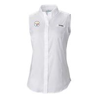 Chemise boutonnée sans manches Columbia blanche PFG Tamiami Omni-Shade pour femme des Pittsburgh Steelers