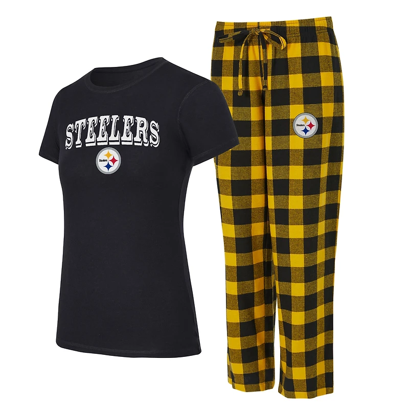 Women's Concepts Sport Black/Gold Pittsburgh Steelers Plus Avondale T-Shirt & Pants Flannel PJ Set