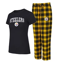 Women's Concepts Sport Black/Gold Pittsburgh Steelers Plus Avondale T-Shirt & Pants Flannel PJ Set