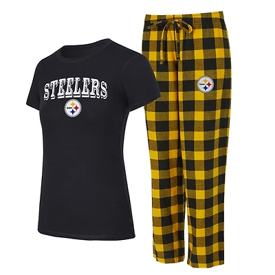 Ensemble pyjama en flanelle Concepts Sport noir et or Pittsburgh Steelers Plus Avondale pour femme : t-shirt pantalon.