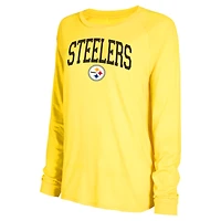 Ensemble de salon Concepts Sport pour femmes, t-shirt et short à manches longues raglan, noir/or, Pittsburgh Steelers