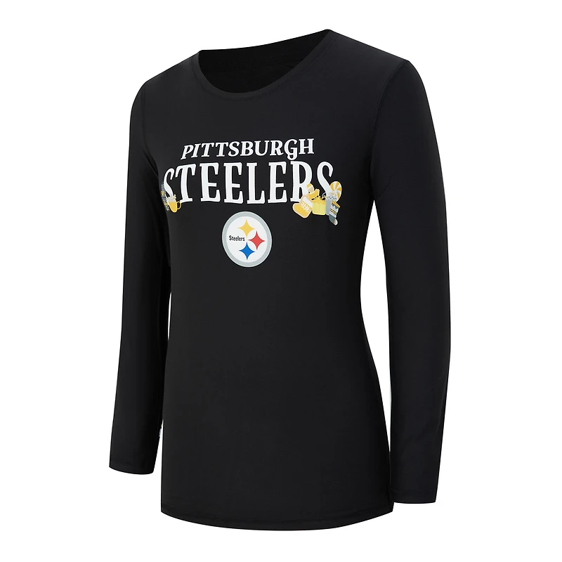 Women's Concepts Sport Black Pittsburgh Steelers Chesnut Long Sleeve T-Shirt and Pant Sleep Set