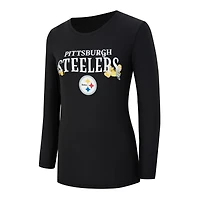Women's Concepts Sport Black Pittsburgh Steelers Chesnut Long Sleeve T-Shirt and Pant Sleep Set