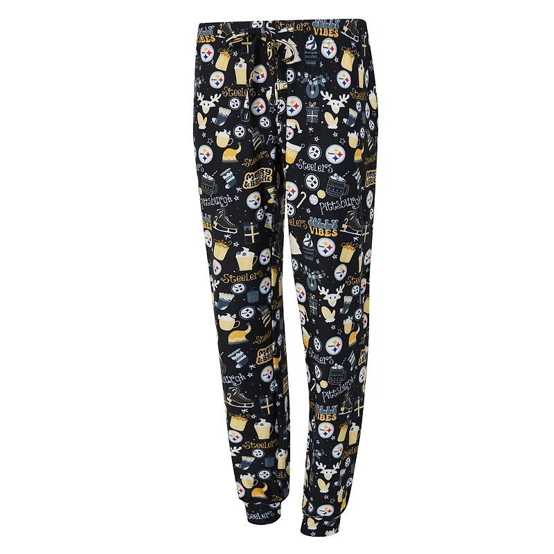 Women's Concepts Sport Black Pittsburgh Steelers Chesnut Long Sleeve T-Shirt and Pant Sleep Set