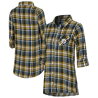 Chemise de nuit à carreaux Pittsburgh Steelers Laney pour femme, noire, Concepts Sport, en mélange trois tissus, boutons.