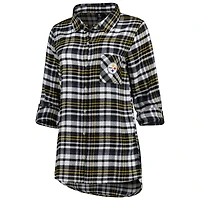Chemise de nuit à carreaux et boutons pour femme Concepts Sport Black Pittsburgh Steelers Mainstay