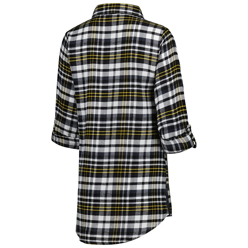 Chemise de nuit à carreaux et boutons pour femme Concepts Sport Black Pittsburgh Steelers Mainstay