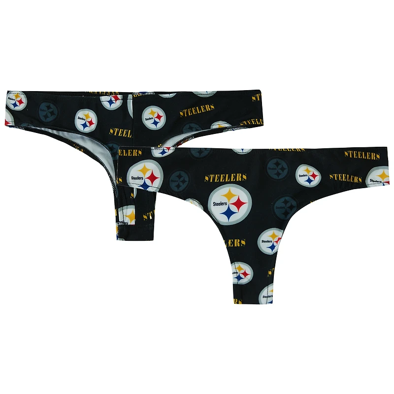 Women's Concepts Sport Black Pittsburgh Steelers Mosaic All Over Print Thong