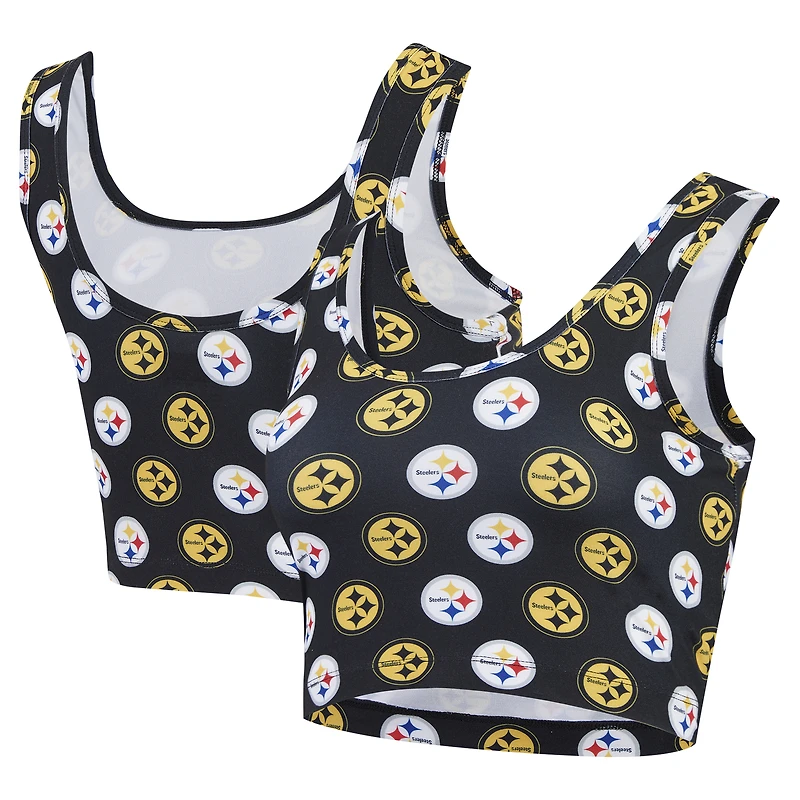 Women's Concepts Sport Black Pittsburgh Steelers Record Allover Print Bralette