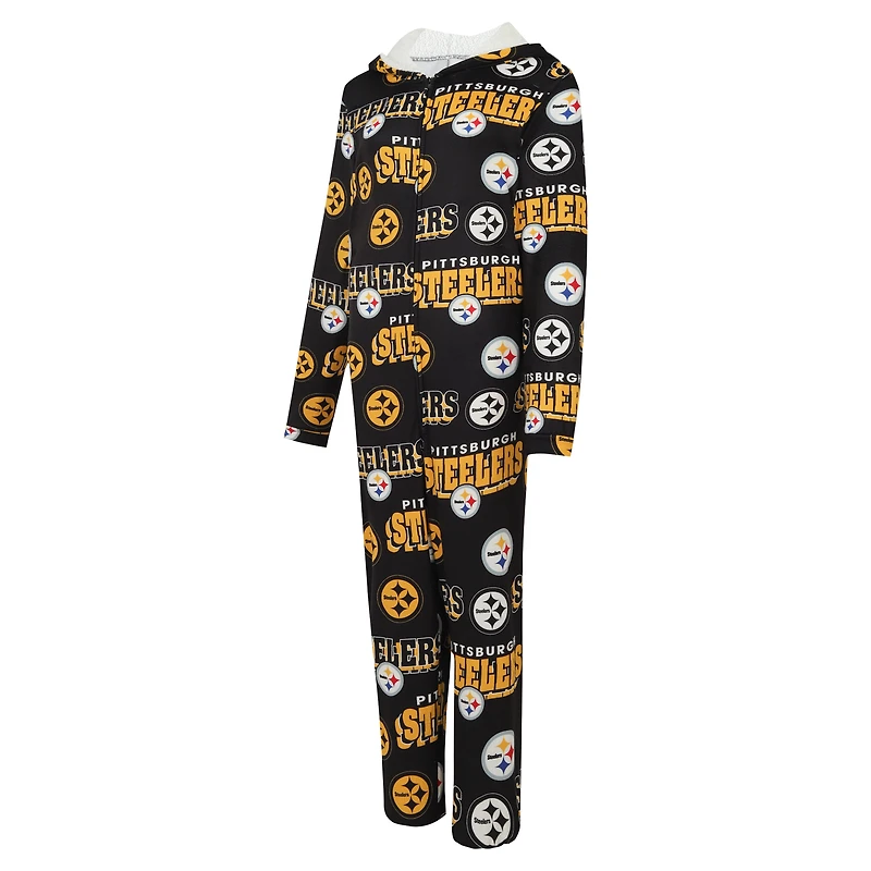 Combinaison en micropolaire à imprimé intégral et fermeture éclair intégrale pour femme Concepts Sport Black Pittsburgh Steelers Roadway Union