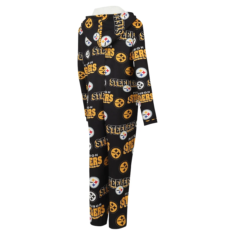 Combinaison en micropolaire à imprimé intégral et fermeture éclair intégrale pour femme Concepts Sport Black Pittsburgh Steelers Roadway Union
