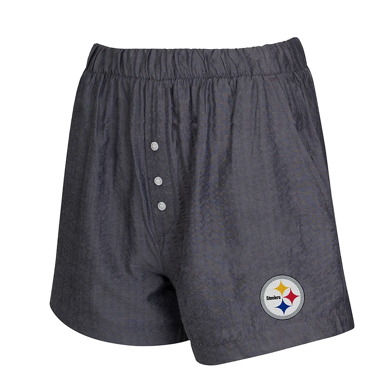 Ensemble de deux boxers Concepts Sport Charcoal Pittsburgh Steelers à rayures et couleurs unies pour femme