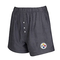 Ensemble de deux boxers Concepts Sport Charcoal Pittsburgh Steelers à rayures et couleurs unies pour femme