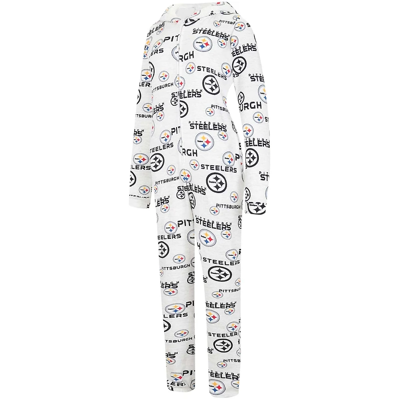 Women's Concepts Sport  Cream Pittsburgh Steelers Docket Hoodie Full-Zip Union Suit