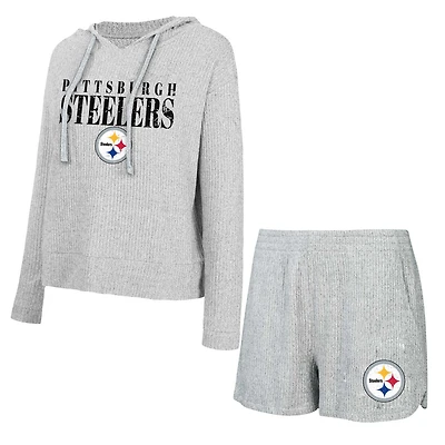Ensemble t-shirt à capuche et short Concepts Sport gris Pittsburgh Steelers Juniper pour femmes