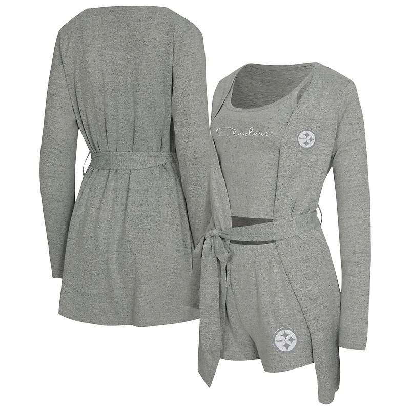 Women's Concepts Sport Heather Gray Pittsburgh Steelers Rigor Tank, Short & Robe Set