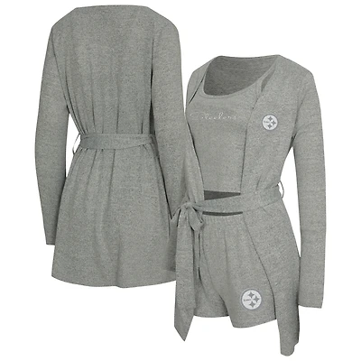 Women's Concepts Sport  Heather Gray Pittsburgh Steelers Rigor Tank, Short & Robe Set