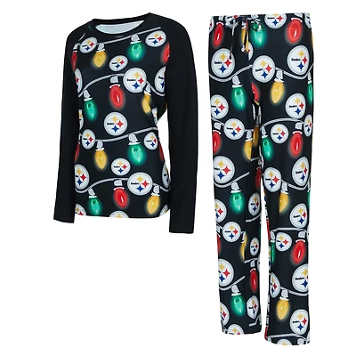 Ensemble t-shirt à manches longues et pantalon en tricot Garland Raglan de Pittsburgh Steelers pour femme Concepts Sport
