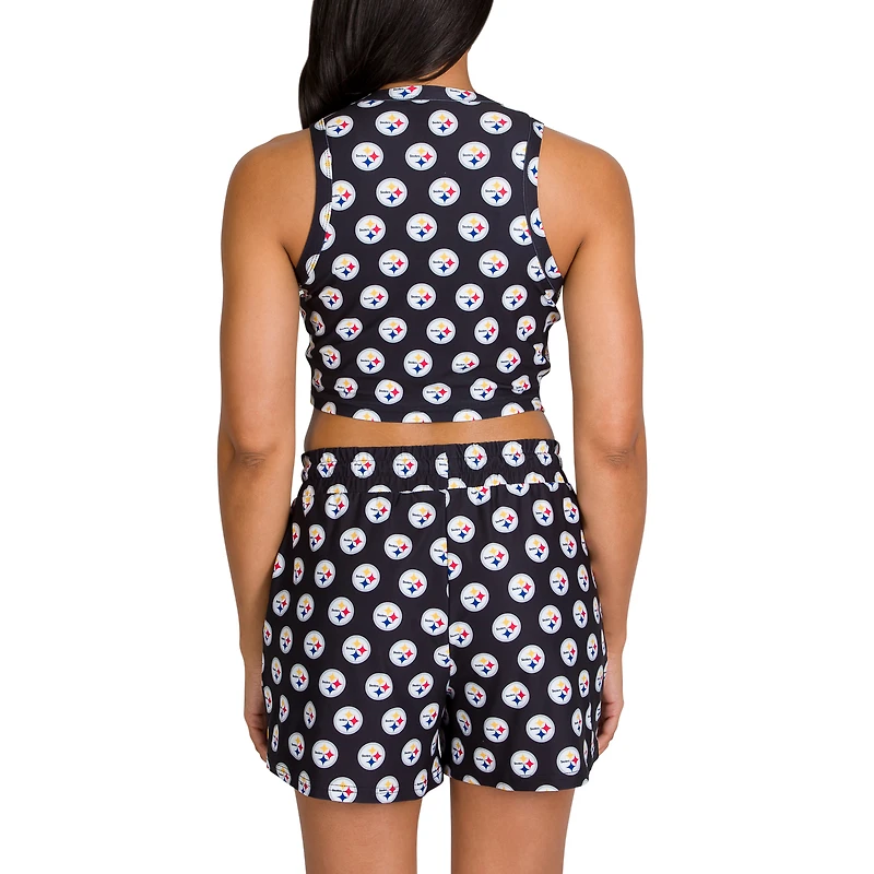 Women's Concepts Sport Pittsburgh Steelers Gauge Allover Print Cropped Tank Top & Shorts Sleep Set