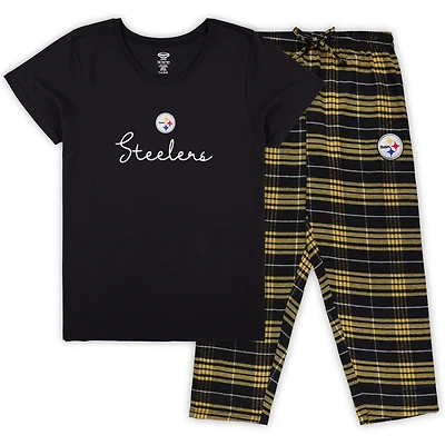 Ensemble de nuit grande taille pour femme Concepts Sport Pittsburgh Steelers avec t-shirt et pantalon à inscription