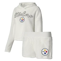 Women's Concepts Sport  White Pittsburgh Steelers Fluffy Pullover Sweatshirt & Shorts Sleep Set