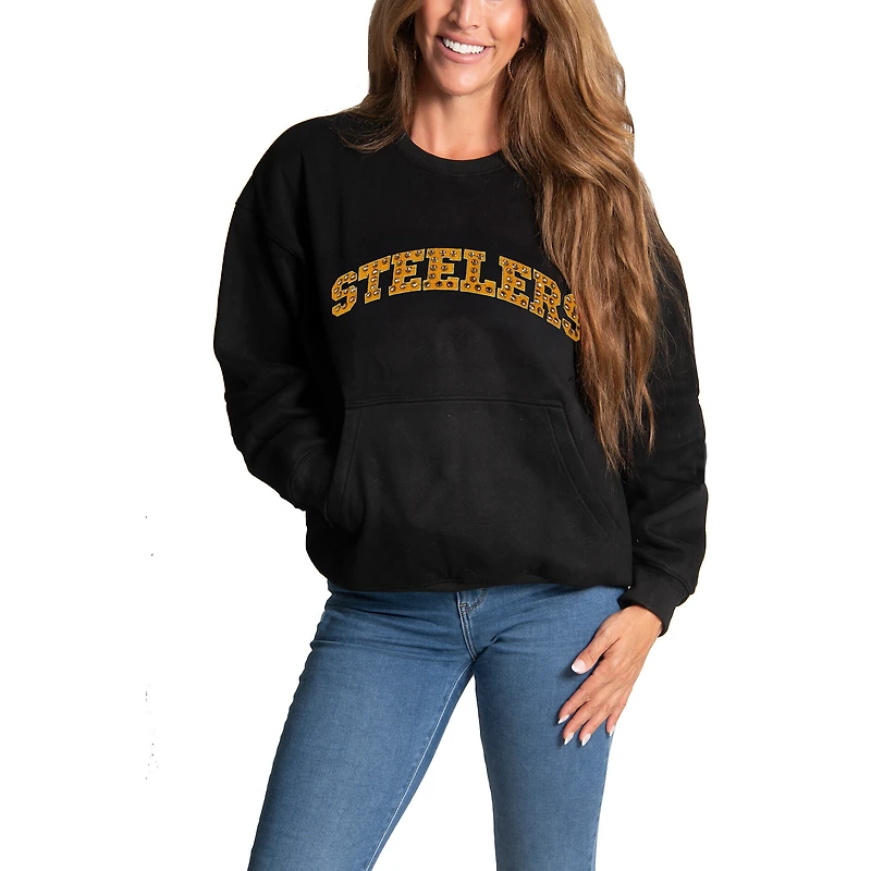 Sweat-shirt à bijoux en chenille noir Cuce pour femme des Pittsburgh Steelers