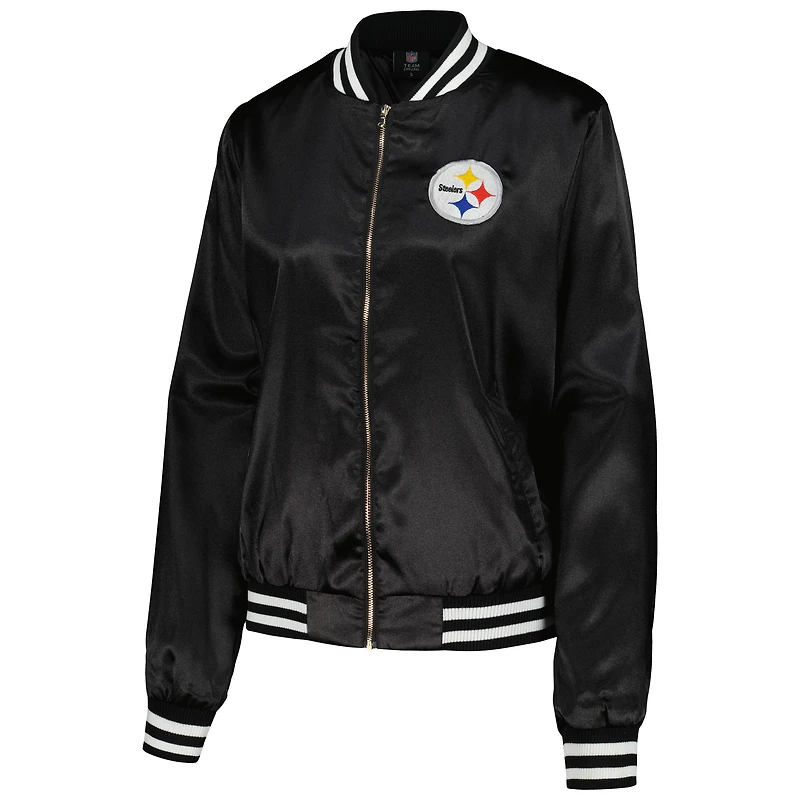 Veste universitaire à fermeture éclair intégrale en strass Cuce Black Pittsburgh Steelers pour femmes
