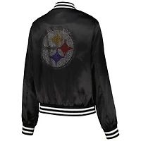 Veste universitaire à fermeture éclair intégrale en strass Cuce Black Pittsburgh Steelers pour femmes