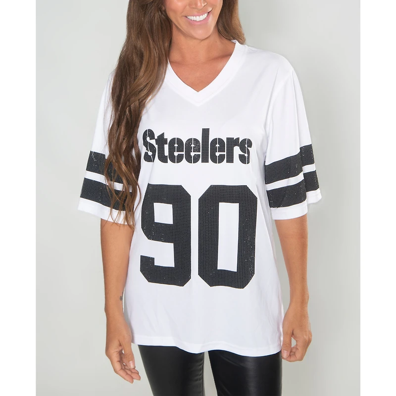 Tunique à col en V ornée de cristaux T.J. Watt des Steelers Pittsburgh, modèle Cuce pour femme