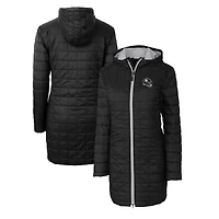 Manteau long à capuche isolant Rainier Primaloft Eco pour femme, noir, avec logo du casque des Pittsburgh Steelers, Cutter & Buck