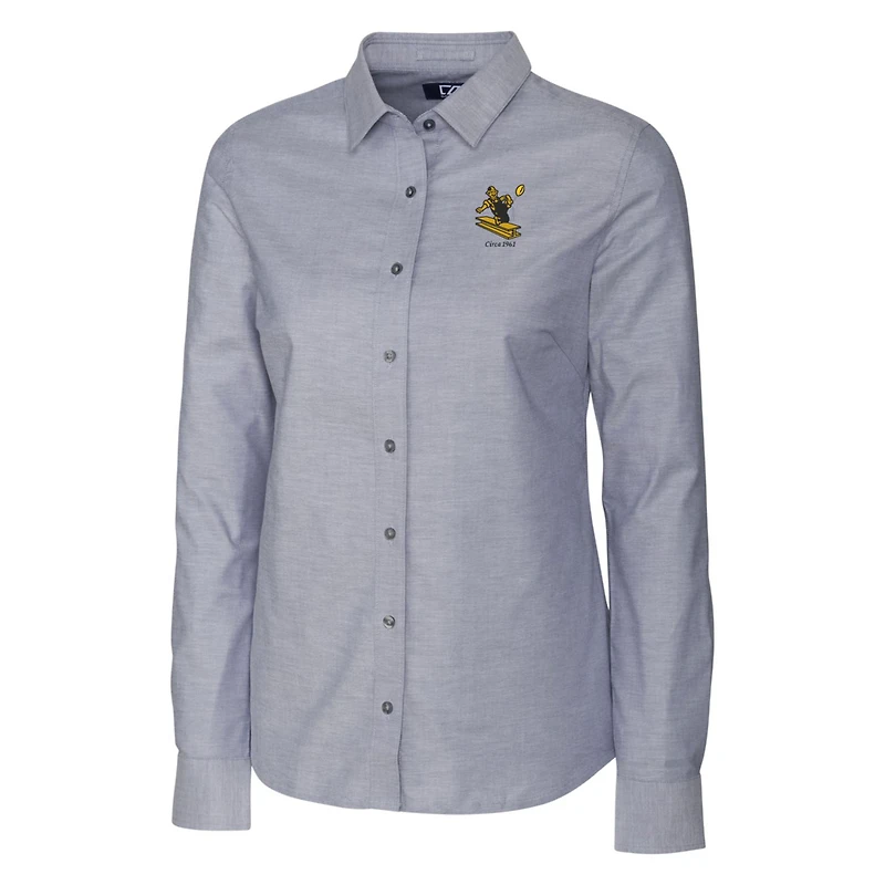 Chemise boutonnée à manches longues et logo rétro des Pittsburgh Steelers, couleur anthracite, pour femme, Cutter & Buck