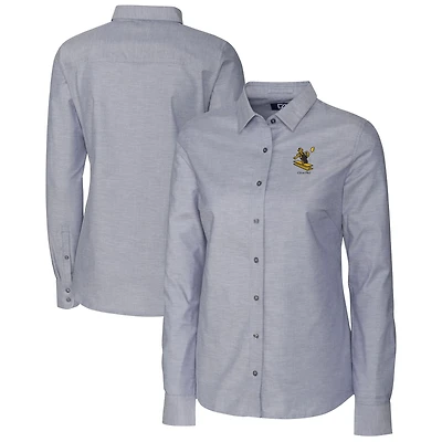 Chemise à manches longues boutonnée Cutter & Buck pour femme, logo rétro Pittsburgh Steelers, couleur anthracite.