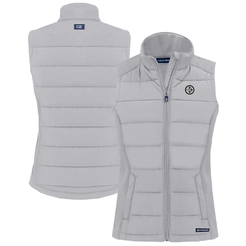 Women's Cutter & Buck Gray Pittsburgh Steelers Evoke Hybrid Eco Softshell Recycled Full-Zip Vest