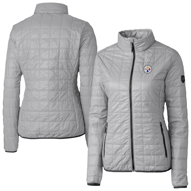 Women's Cutter & Buck Gray Pittsburgh Steelers Rainier PrimaLoft Eco Insulated Full-Zip Puffer Jacket