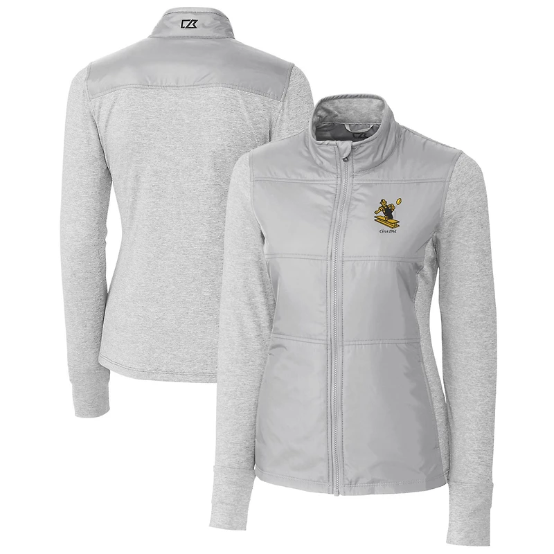 Veste coupe-vent matelassée zippée intégrale Cutter & Buck grise Pittsburgh Steelers Throwback Logo Stealth pour femme