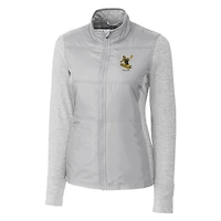 Women's Cutter & Buck Gray Pittsburgh Steelers Throwback Logo Stealth Hybrid Quilted Full-Zip Windbreaker Jacket