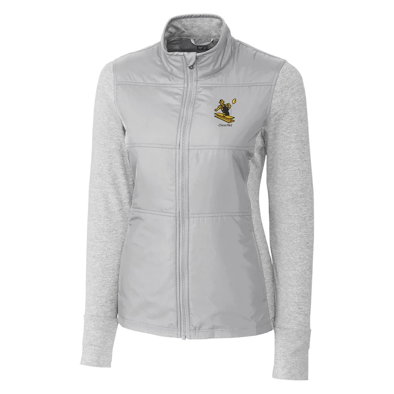 Veste coupe-vent matelassée zippée intégrale Cutter & Buck grise Pittsburgh Steelers Throwback Logo Stealth pour femme