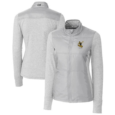 Veste coupe-vent matelassée zippée intégrale Cutter & Buck grise Pittsburgh Steelers Throwback Logo Stealth pour femme