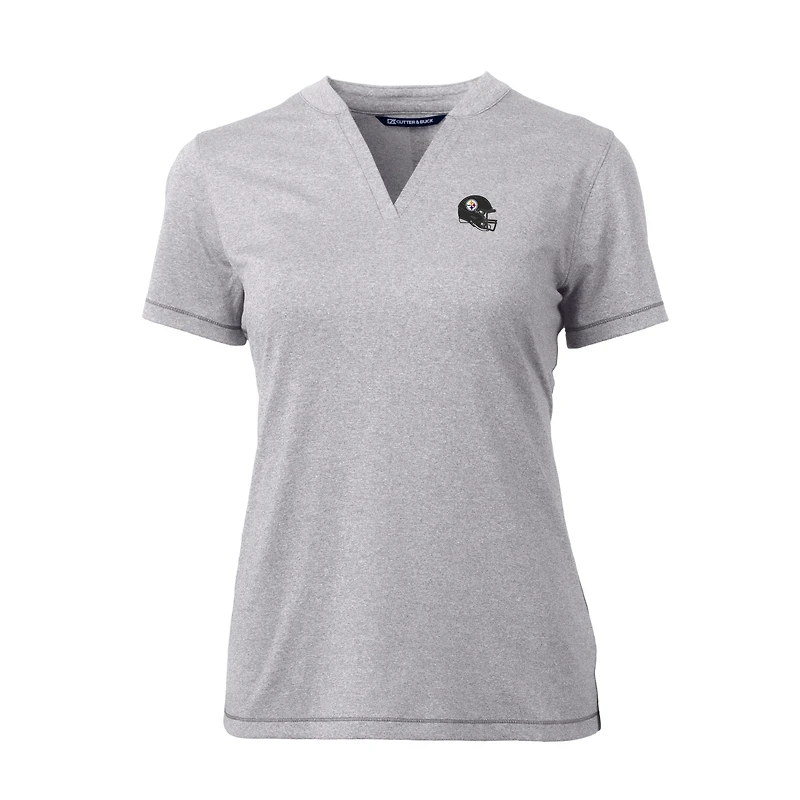 Haut à col en V extensible DryTec Forge pour femme, gris chiné, avec logo du casque des Pittsburgh Steelers, Cutter & Buck
