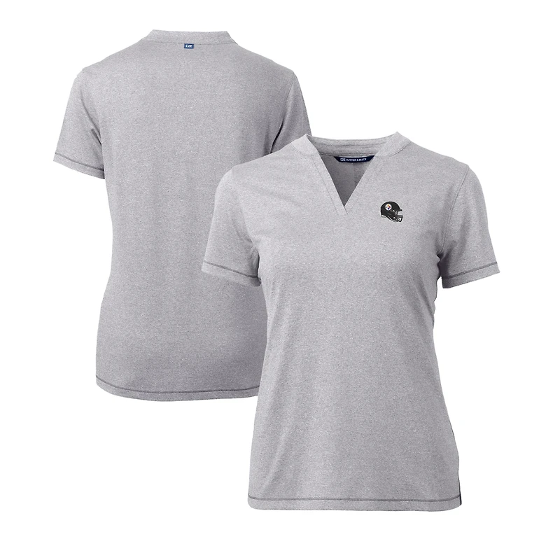 Haut à col en V extensible DryTec Forge pour femme, gris chiné, avec logo du casque des Pittsburgh Steelers, Cutter & Buck