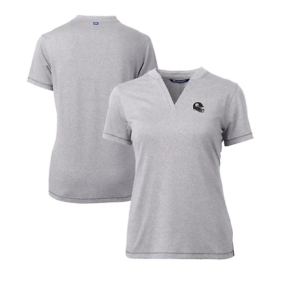 Haut à col en V extensible DryTec Forge pour femme, gris chiné, avec logo du casque des Pittsburgh Steelers, Cutter & Buck
