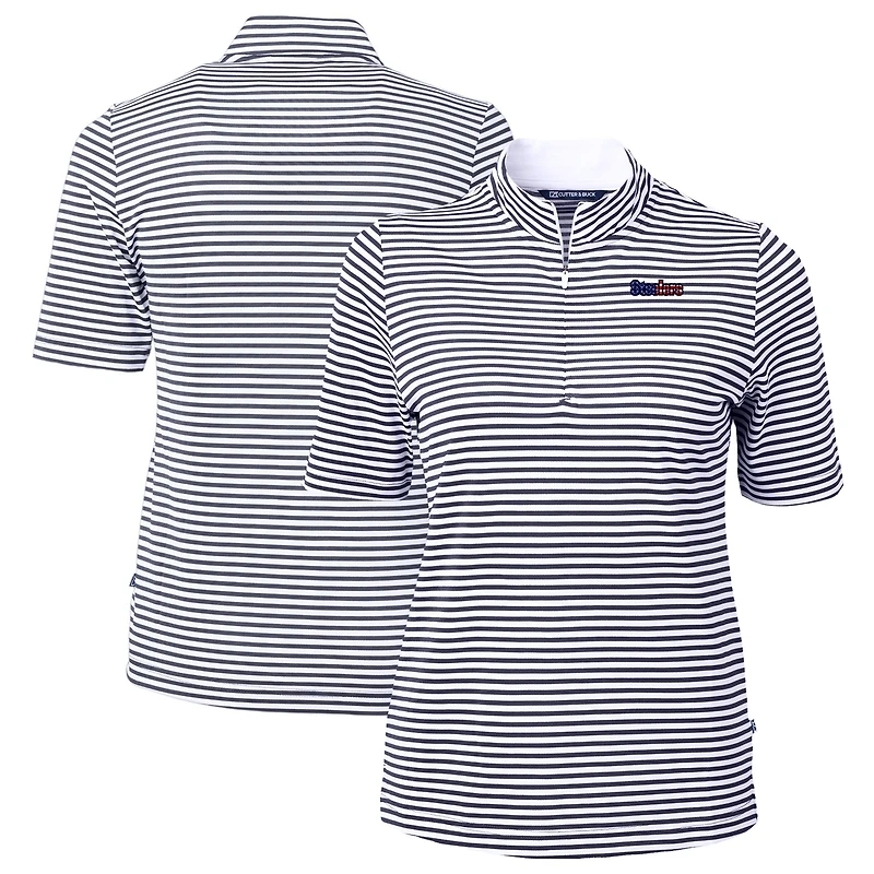 Polo recyclé à rayures DryTec Virtue Eco Pique pour femme, bleu marine, des Pittsburgh Steelers, Cutter & Buck