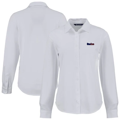 Women's Cutter & Buck White Pittsburgh Steelers Americana Advantage Eco Soft Pique Tri-Blend Long Sleeve Button-Up Shirt